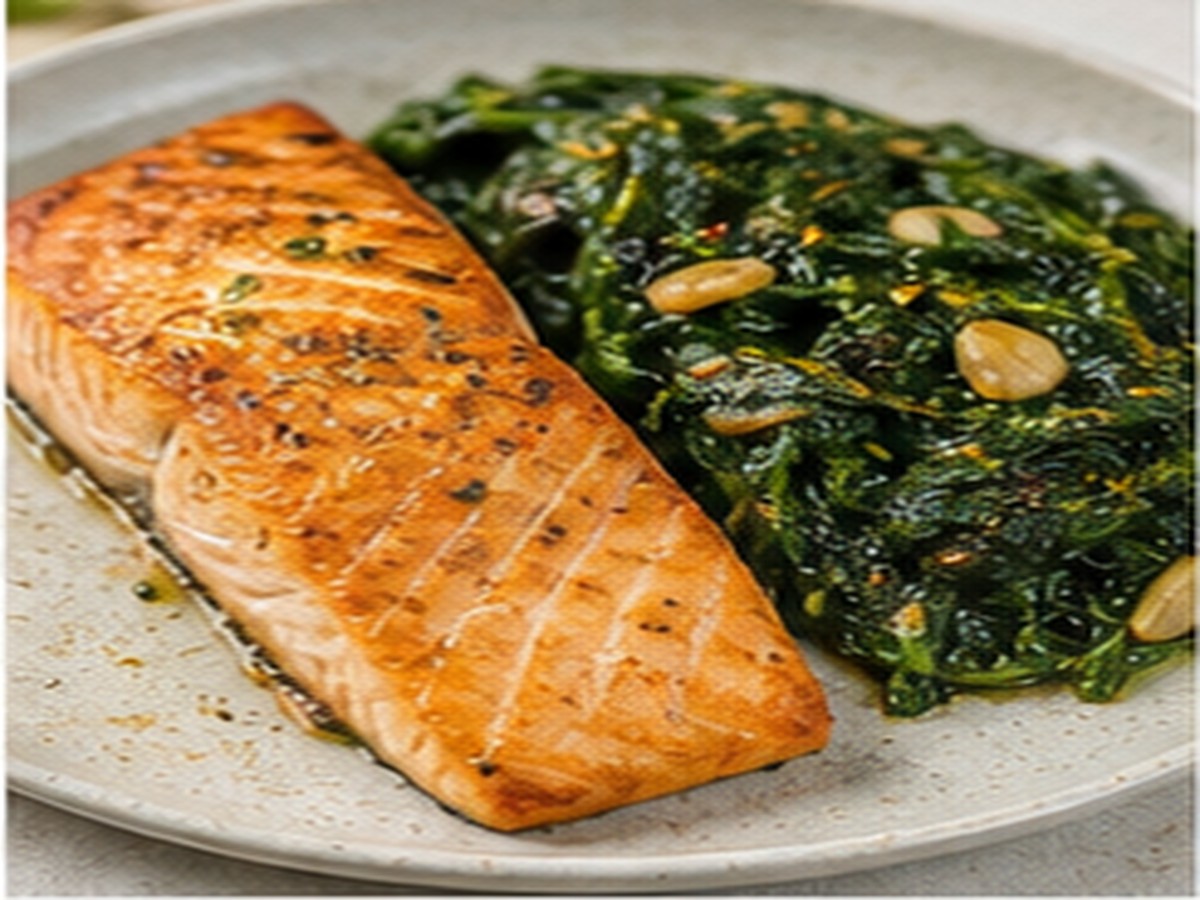 Salmon with malunggay greens